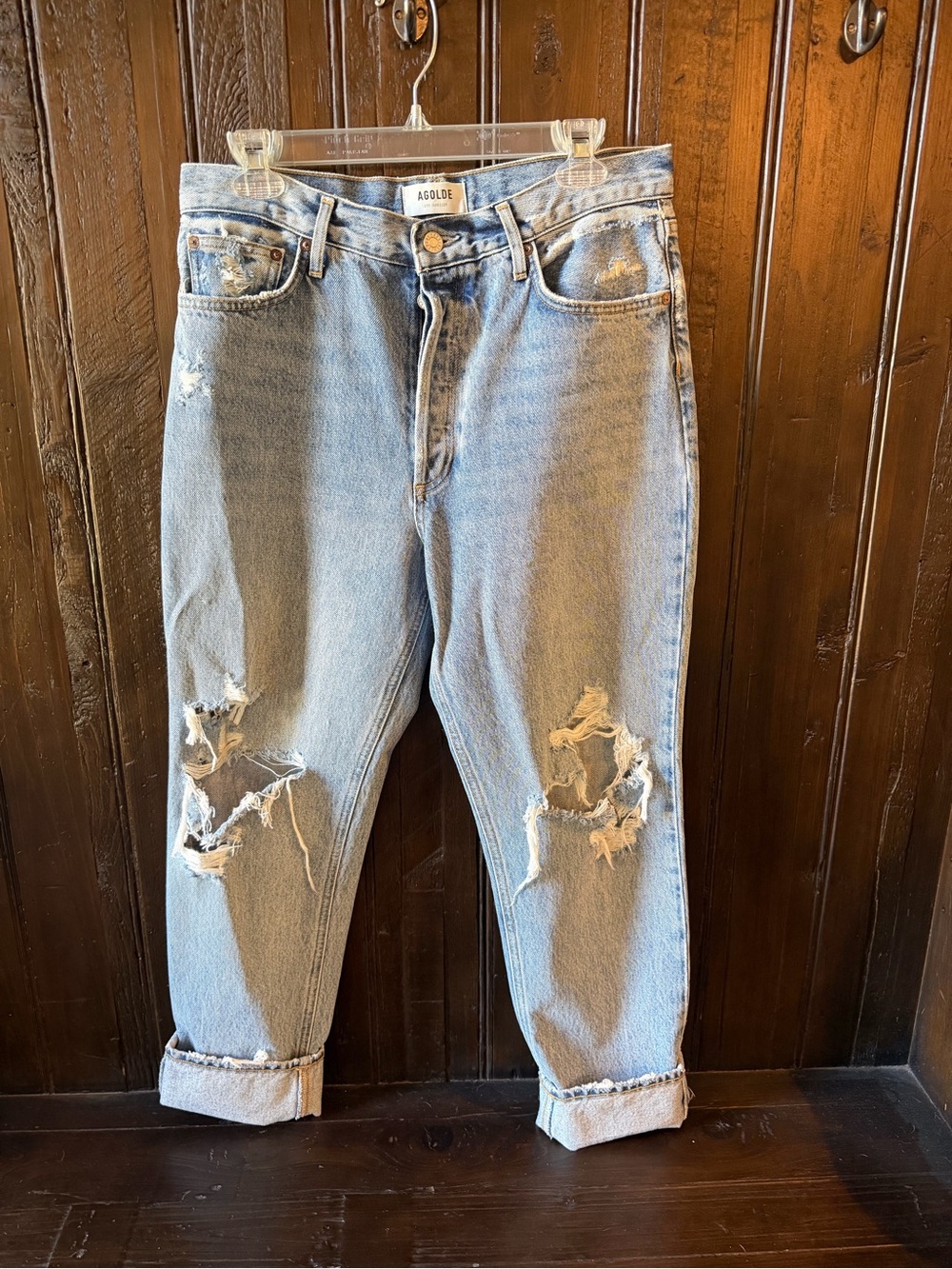 Agolde Light Wash Distressed Straight Leg Jeans